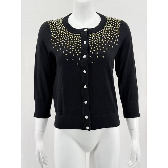 kate spade Sweaters - Kate Spade Sweater Womens Medium Black Benson Cardigan Embellished Silk Holiday